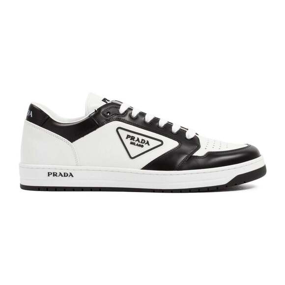 Prada District Leather White Black Triangle Logo Flat Low Top Sneaker UK 7 US 8 - Picture 1 of 12